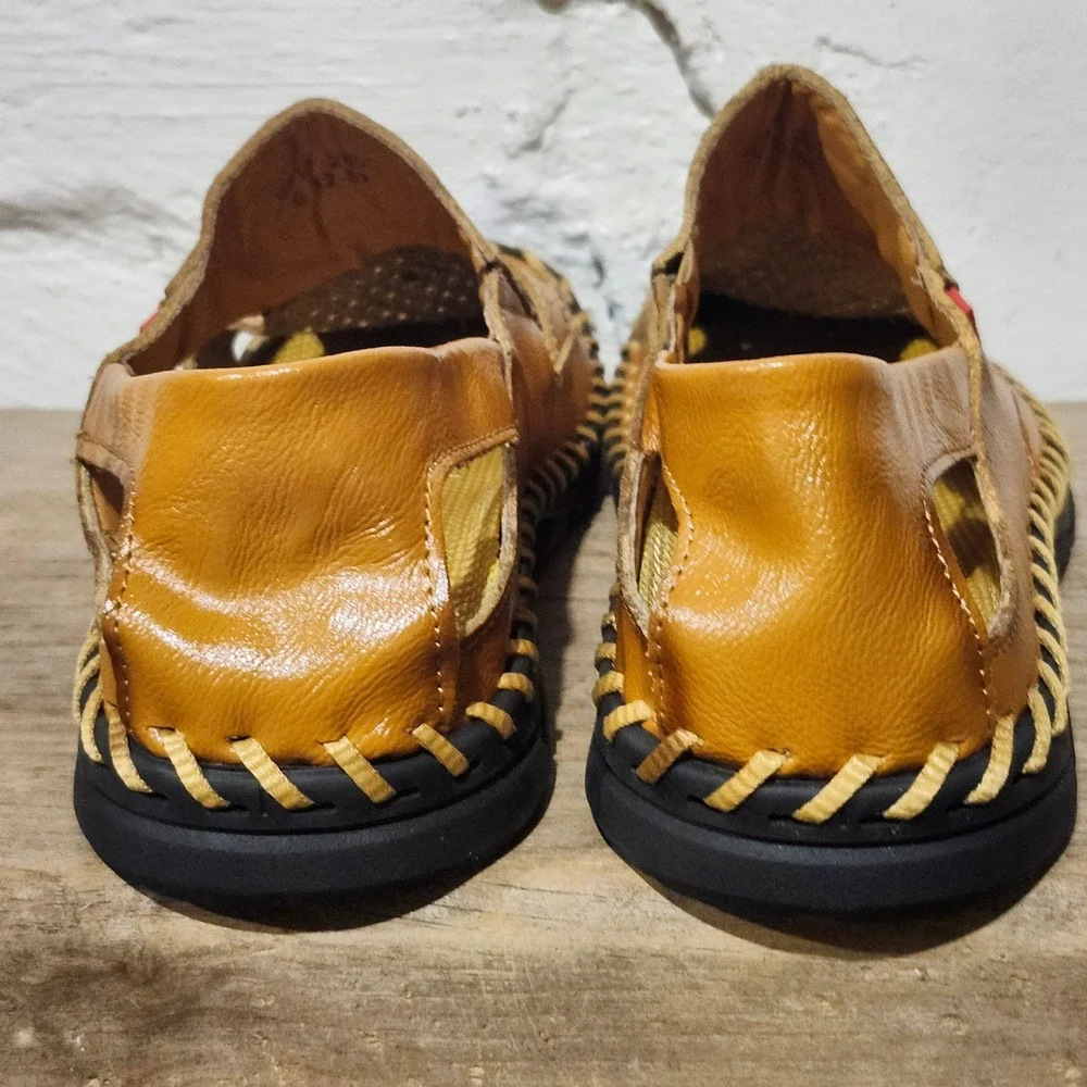 CLOHCO Mens Leather Fisherman Sandals 9917 280 Tan Brown Slip On Loafers Size 10